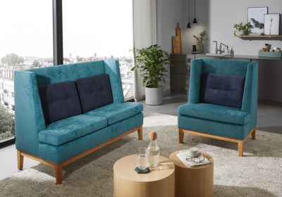 Wolkenweich Alto Diningsofa, Diningsofa in blau Velourstoff, Küchensofa, Hochlehnsofa